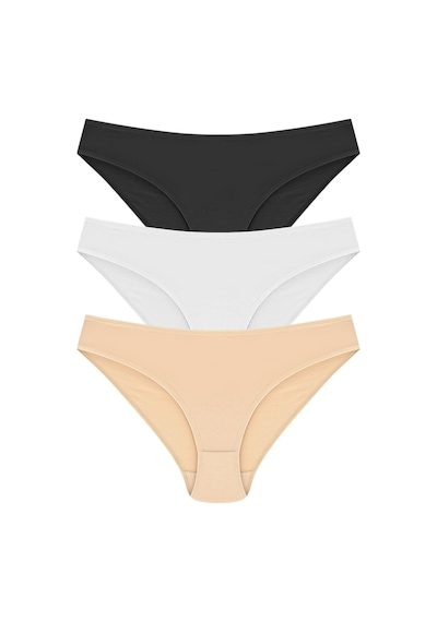 Papatya Bikini Model Külot 3'lü Paket Siyah Beyaz Ten