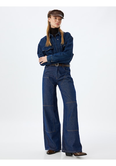 Koton Geniş Paça Kot Pantolon Dikiş Detaylı Cepli Düğmeli Normal Bel - Wide Leg Jeans Koyu İndigo 5wal40236md İndigo Koton Geniş Paça Kot Pantolon Dikiş Detaylı Cepli Düğmeli Normal Bel - Wide Leg Jeans Koyu İndigo 5wal40236md İndigo