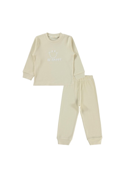 Minidamla Baby Minidamla Gülen Yüz Baskılı 1-6 Yaş Pijama Takımı - Bej
