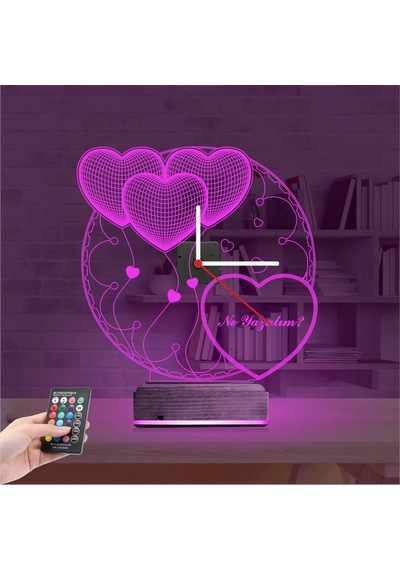 Luvivia Kalp Sevgiliye Hediye V2 Kişiye Özel Saatli 3d Lamba - Masa Gece Lambası