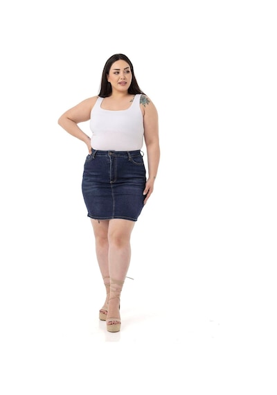 Disentis Büyük Beden Taşlama Detaylı Beş Cepli Lacivert Mini Denim Etek-lacivert Lacivert
