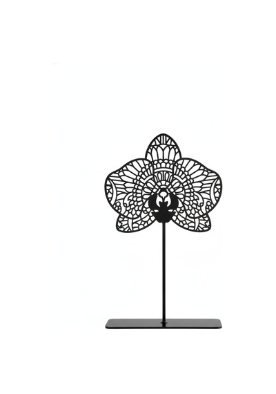 Metal Orkide Masaüstü Biblo Minimalist Bohem Siyah Ofis Dekorasyon Objesi Yükseklik: 18 Cm