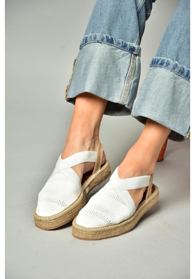 Fox Shoes S404010106 Beyaz Dantel Kumaş Kadın Espadril Sandalet Beyaz