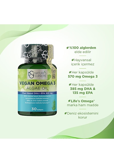 Nature's Supreme Vegan Omega 3 Algae Oil 30 Kapsül