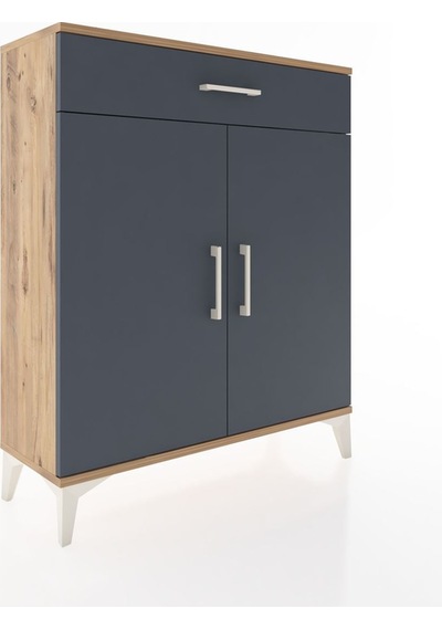 Arges Şifonyer Tek Raflı Tek Çekmeceli 2 Kapaklı 88x30x106 Çam-antrasit Atlas Çam