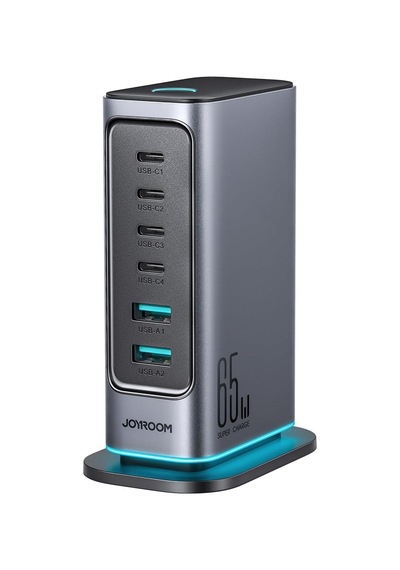 65w Gan Çok Portlu Şarj İstasyonu, 4 Usb-a Portu, 2 Usb-c Portu, 1,5 M Kablo