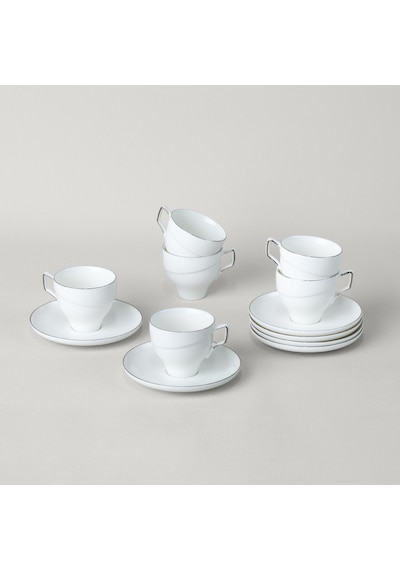 Linens Javed Porselen 6'lı 90 Ml Kahve Fincan Seti Beyaz-gümüş Gümüş