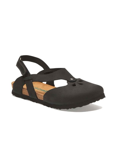 Comfortfusse Megan - Kadın Ortopedik Hakiki Deri Sandalet Siyah Nubuk Deri