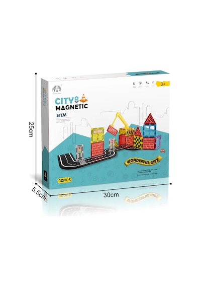 Karton Kutulu City Magnetic Yapı Blokları 3d Puzzle 30 Parça 6.5 Cm