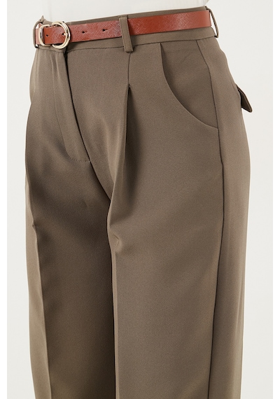 Lela Regular Fit Yüksek Bel Düz Paça Kemerli Bayan Pantolon 68350938 Haki