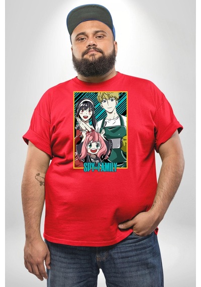 Angemiel Spy X Family Anime Özel Tasarım Kırmızı Büyük Beden Erkek Kadın Unisex Basic Ön Baskılı Tişört Kırmızı
