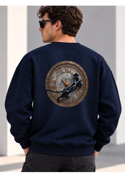 Gıovera Panther Time Premium Oversize Erkek Sweatshirt Lacivert