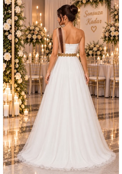 Gül&can Butik Abiye Straplez Sade Ve Asil Beyaz