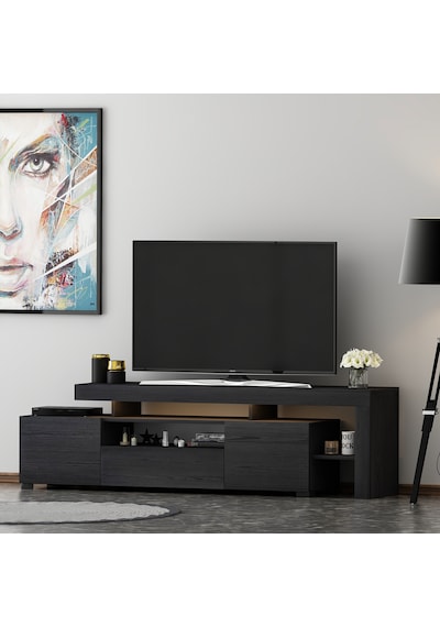 T0014 Led Işıklı Tv Sehpası - Ahşap Siyah Ahşap Siyah