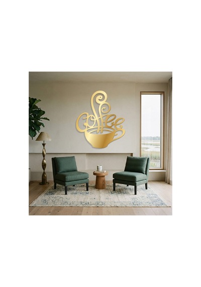 Coffee Metal Duvar Tablosu - Duvar Dekoru - Altın - 42 X 50 Cm