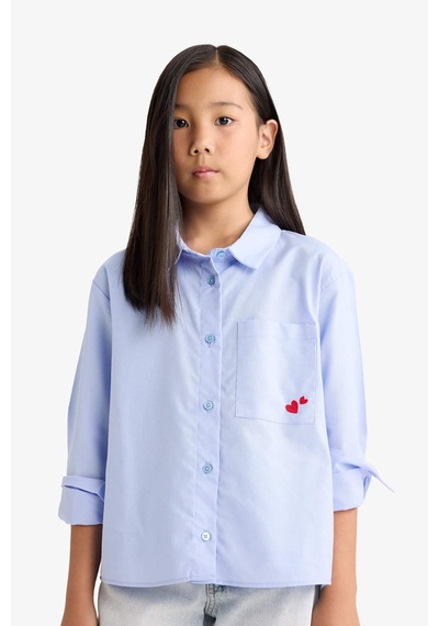 Defacto Oversize Geniş Kalıp Oxford Mavi Kız Çocuk Gömlek F2274a8/be213 Mavi