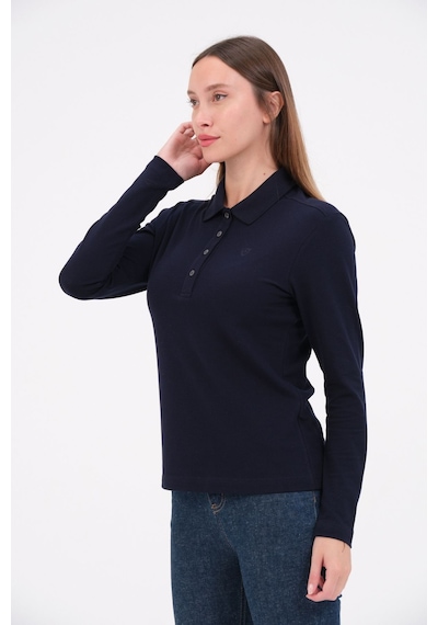 Msw Kadın Uzun Kollu Regular Fit Polo Yaka T-shirt Lacivert