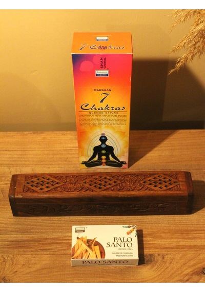 Ağaç Tabut Tütsülük & 10 Adet Palo Santo Konik Tütsü & 7 Çakra Çubuk 6lı Paket 250 Adet Tütsü