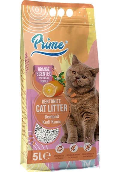 Prime Portakal Kokulu İnce Topaklaşan Bentonit Kedi Kumu 5 L