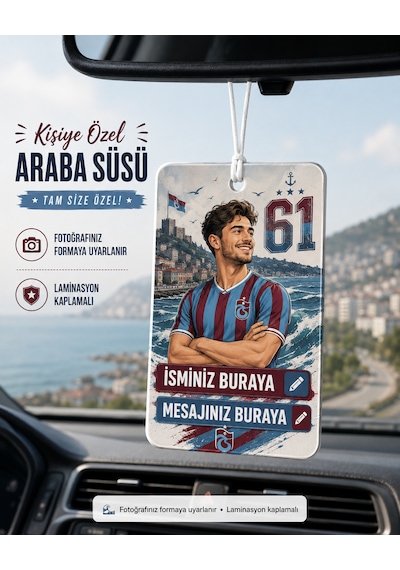Kişiye Özel Karikatür Çizimli Taraftar Araç Aynası Süsü Trabzonspor Bordo
