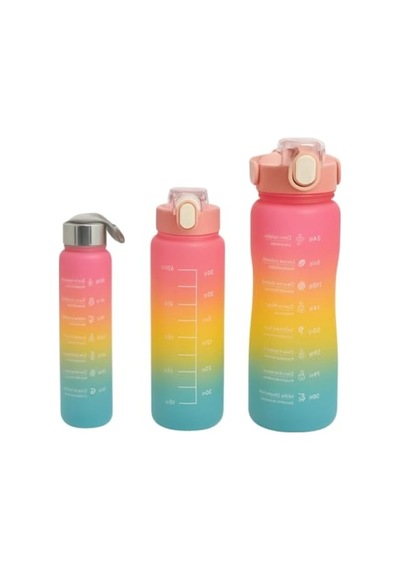 Motivasyonlu Spor Matara Seti - 2l, 900ml Ve 300ml Sızdırmaz Şişe Seti 0