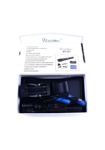 Black Watton Profesyonel Tx6 Şarjlı Zoomlu El Feneri Siyah
