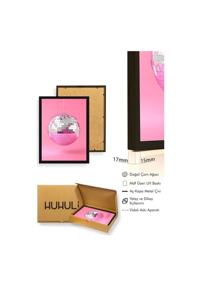 Doğal Ahşap Çerçeveli Retro Disco Geometrik Tablo - Parlak Küre Huhu2547