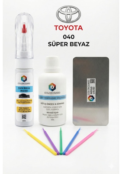 Toyota 040 Süper Beyaz İğneli Ve Fırçalı 2 Si 1 Arada Rötuş Boyası Yüzey Temizleme Solüsyonu Profesyonel Ve Çapaksız Rötuş Çeliği 5'li Uygulama Çubuğu Seti