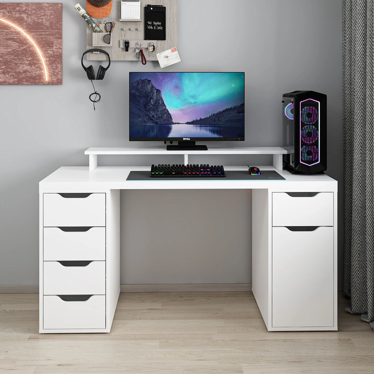 Alen 150 Cm 5 Çekmeceli Dolaplı Çalışma & Oyuncu Masası - Beyaz Beyaz