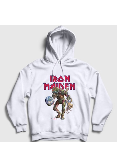 Presmono Unisex World Iron Maiden Kapüşonlu Sweatshirt Beyaz
