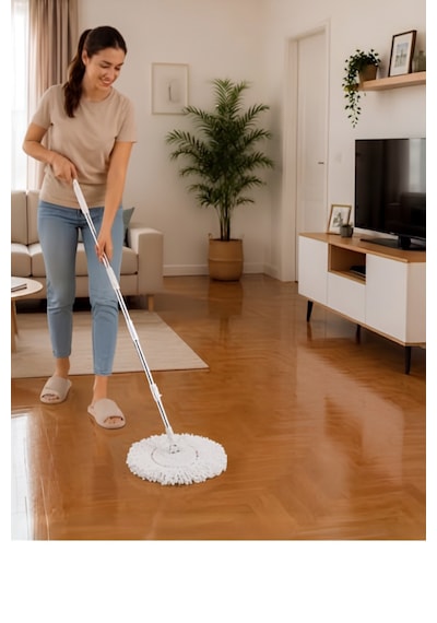 Flora Balerina Döner Başlıklı Mop Sap Seti F181, Saplı Başlıklı Mikrofiber Temizlik Paspası Mavi