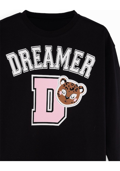 Kız Çocuk Kışlık Leopar Desenli Pamuklu Siyah Uzun Kollu Crop T-Shirt Tayt Takımı 5-10 Yaş