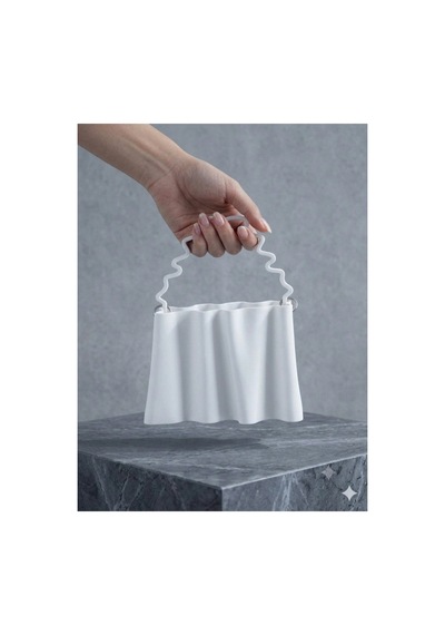 Alpin Aurora Dalgalı Tasarım Kadın El Çantası 19 X 20 X 14 / Pla Biyo Malzeme Beyaz Beyaz