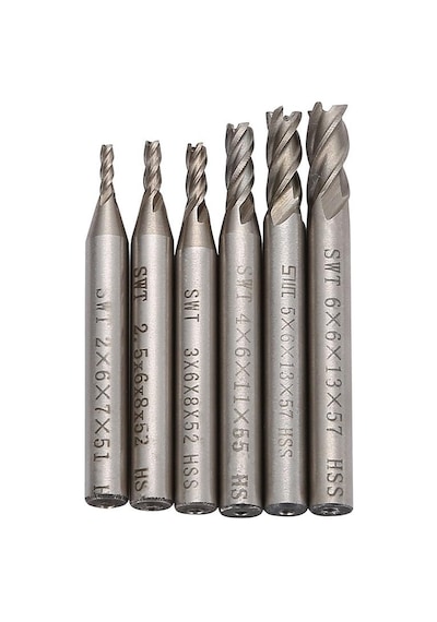 CNC Karbür End Mill HSS Karbür 2mm-6mm Çap Freze Kesici 6 Adet