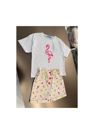 Poala Kids Dokuma Flamingo Takım Beyaz