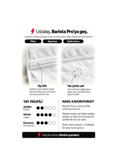Barista Pro Filtre Ve Espresso Harmanı 200 Gr Natural Ve Yıkanmış Medium Kavrum - Espresso Makinesi İçin Öğütülmüş