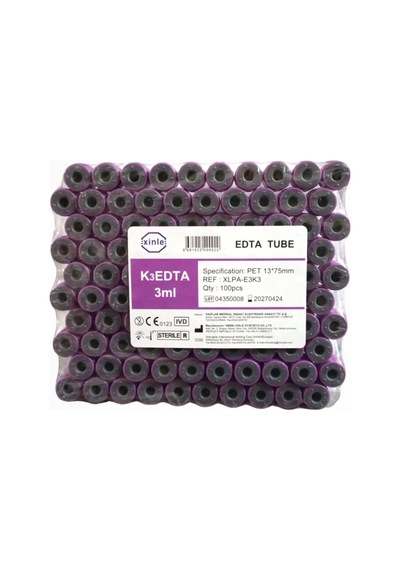 Vakumlu K3 Edtalı Tüp 3 Ml Mor Kapak 100'lü Paket