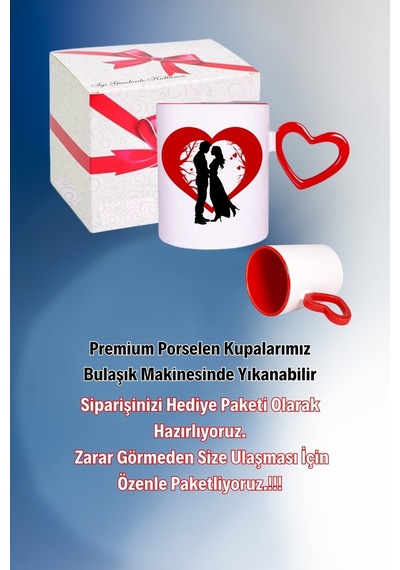 Sevgiliye Özel Baskılı Kalpli Kırmızı Kupa Bardak Çay Kahve Fincanı Beyaz