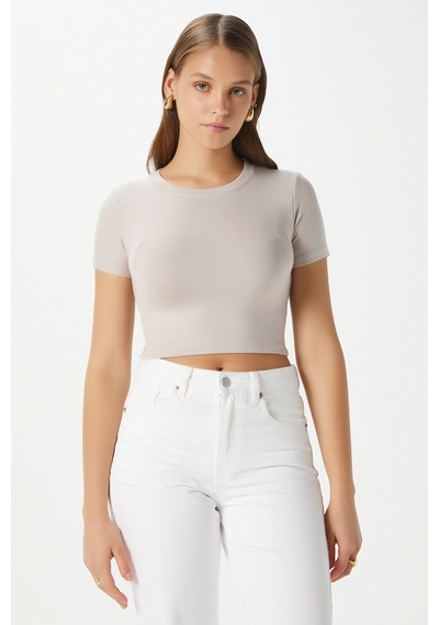 Ritnice Kadın Deal Lux Touch Yumuşak Doku Crop Bej Bluz