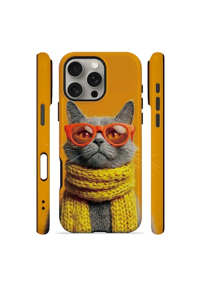 Velvoria Valestra Sari Atkılı Kedi Apple Apple iPhone Uyumlu 16 Pro Max Darbe Korumalı Kılıf Valestra Select - Sari Atkılı Kedi