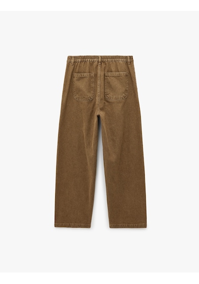 Koton Normal Bel Pamuklu Rahat Kalıp Cepli Baggy Jean Pantolon Kahverengi 7wam40285nd Kahve