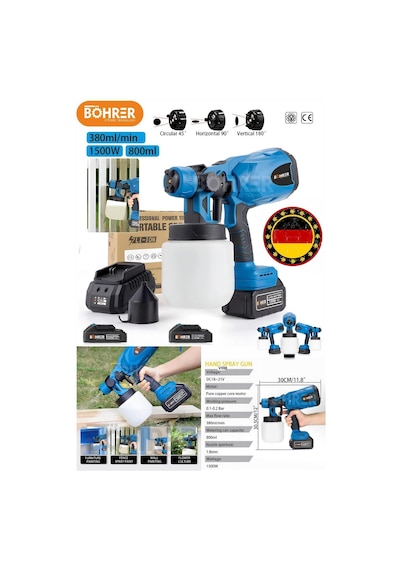 Böhrer V598 Çift Akülü 1.8 MM Profesyonel Boya Püskürtme İlaçlama Makinesi