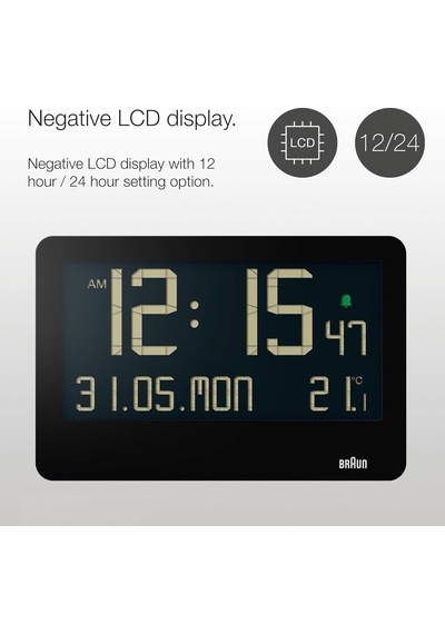 Braun Dijital Duvar Saati, İç Mekan Sıcaklığı, Tarih, Haftanın Günü, Büyük Ters Lcd Ekran, Hızlı Set, Bip A Diğer