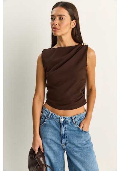 Shade Kadın Metal Aksesuarlı Drape Detaylı Gizli Fermuarlı Bluz 20206 60286133 - Acı Kahve Çok Renkli Shade Kadın Metal Aksesuarlı Drape Detaylı Gizli Fermuarlı Bluz 20206 60286133 - Acı Kahve Çok Renkli