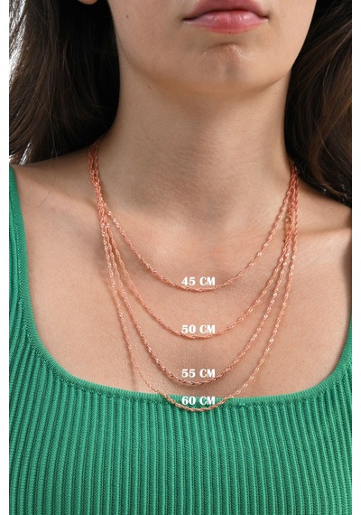 925 Ayar Gümüş Singapur Gümüş Zincir 45-50-55-60 Cm Barcode Rose Gold