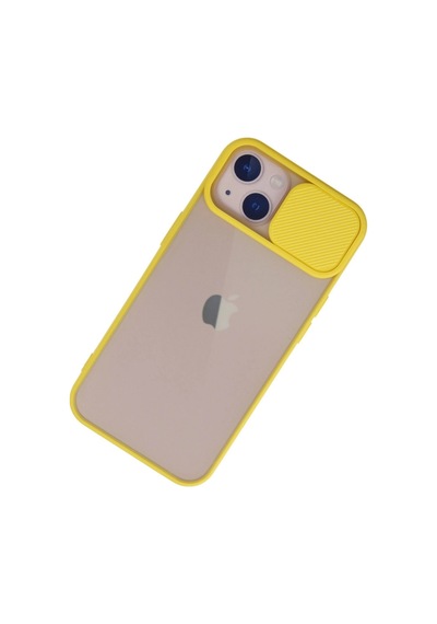 Apple iPhone Uyumlu 13 Kılıf Palm Buzlu Kamera Sürgülü Silikon - Sarı Diğer