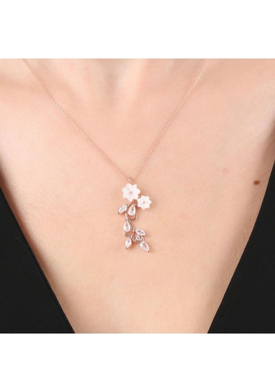 Mia vento Manolya Çiçeği Işıltı Buketi Rose Renk Flowers Gümüş Kolye