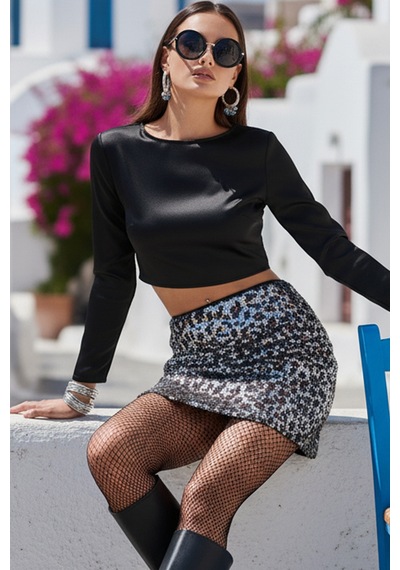 Fashion Cocktail Bel Şeritli Yan Fermuarlı Desenli Pullu Payetli Mini Yüksek Bel Kombin Gece Kokteyl Etek Gümüş Fashion Cocktail Bel Şeritli Yan Fermuarlı Desenli Pullu Payetli Mini Yüksek Bel Kombin Gece Kokteyl Etek Gümüş