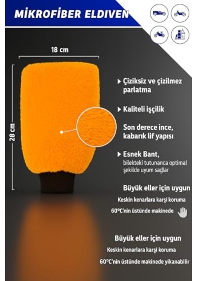 Araba Yıkama Kurulama Havlusu Orta Boy Çift Katlı Araç Kurutma Ve Torpido Silme Bezi Turuncu