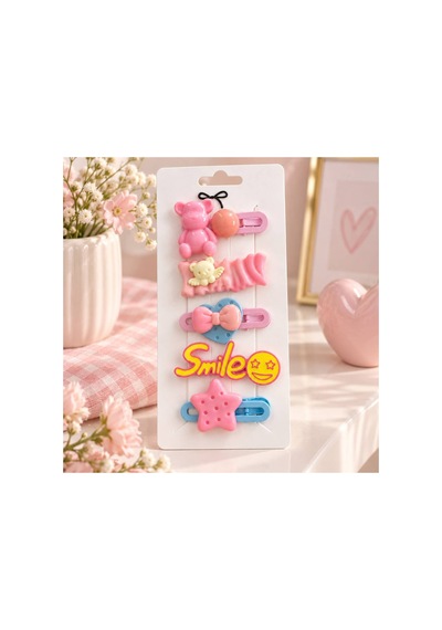 Sevimli Ayıcık Figürlü Çocuk Saç Tokası Seti 5 Adet Pembe - 923595328 Pembe - 923595328 Pembe